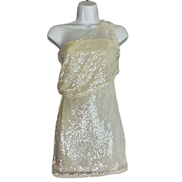 Superdown White Sequin Mini Dress XXS One Shoulder Bodycon Cocktail Club $94 NEW - Picture 4 of 10
